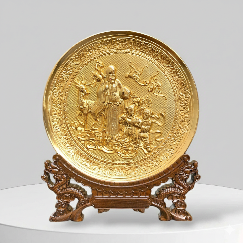 QUÀ TẶNG TRANH ĐĨA MỪNG THỌ CỤ ÔNG BẰNG ĐỒNG MẠ VÀNG Đk 25cm 