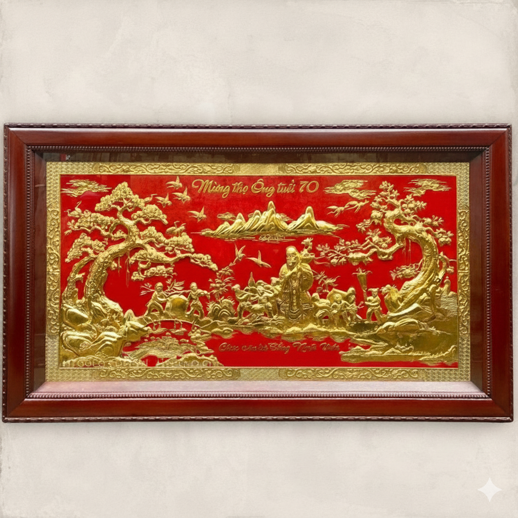TRANH QUÀ TẶNG MỪNG THỌ CỤ ÔNG BẰNG ĐỒNG MẠ VÀNG KT 1m07 - 1m97