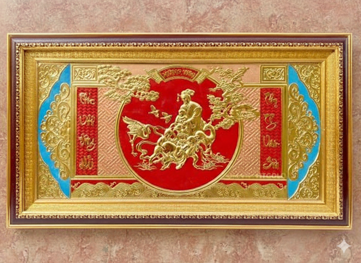 QUÀ TẶNG TRANH MỪNG THỌ ÔNG BÀ BẰNG ĐỒNG, MẠ VÀNG Kích thước 42cm x 72cm