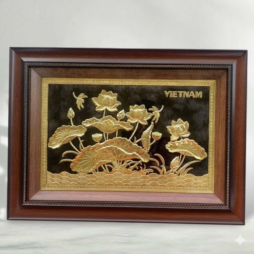 Tranh Hoa Sen Mạ Vàng Kt 40cm x 55cm