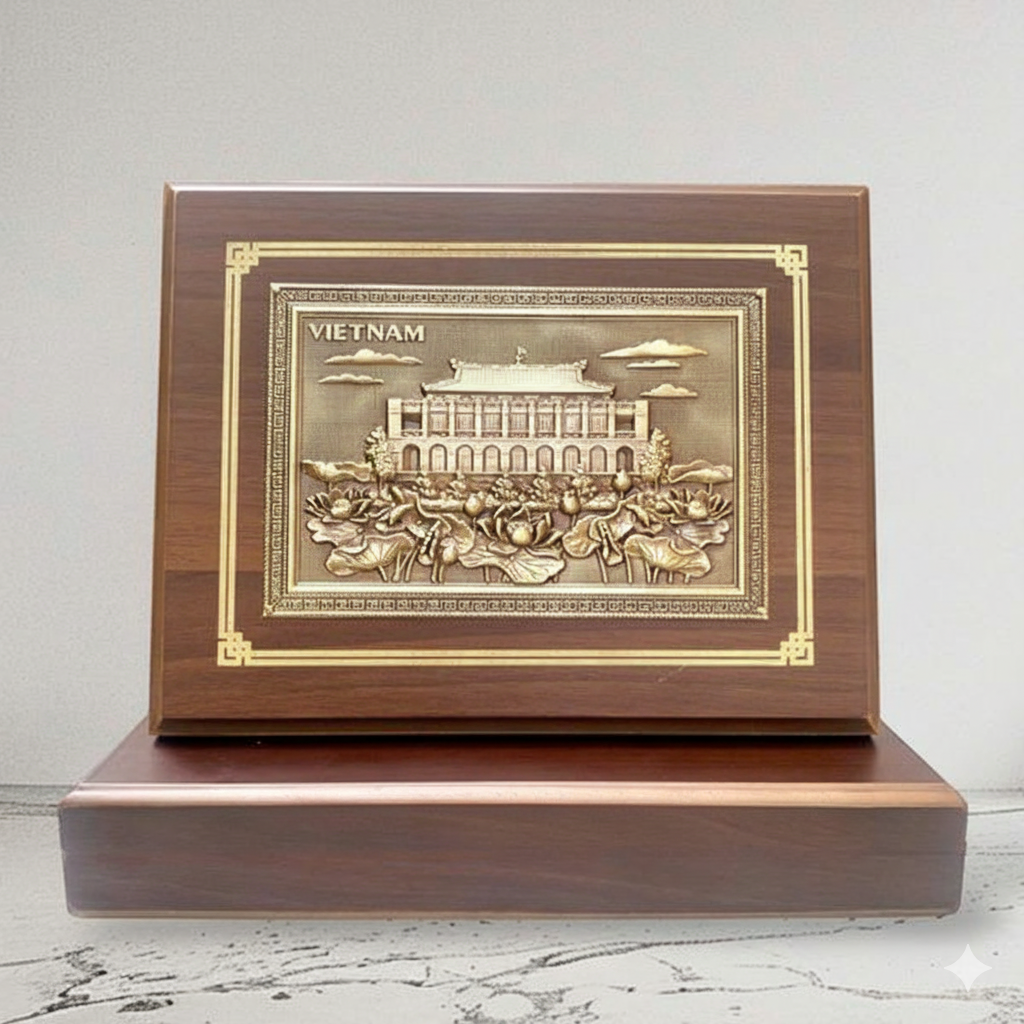 Tranh hộp Bến Nhà Rồng bằng đồng - Quà tặng lưu niệm cao cấp 