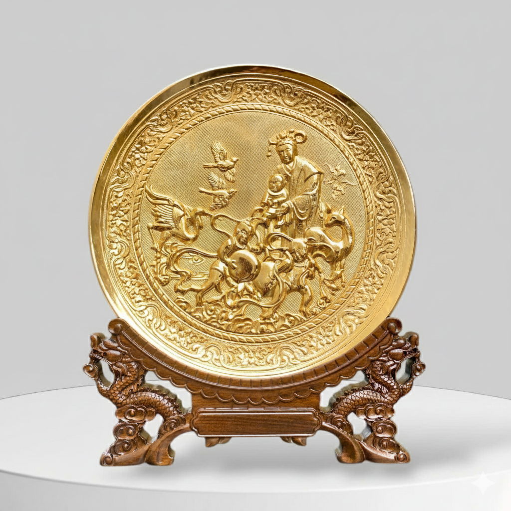 QUÀ TẶNG TRANH ĐĨA MỪNG THỌ CỤ BÀ BẰNG ĐỒNG MẠ VÀNG  ĐK 25CM