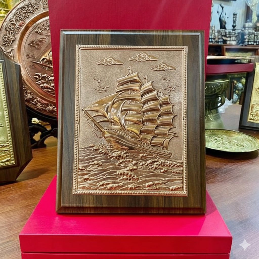 Tranh Quà Tặng Thuận Buồm Xuôi Gió Bằng Đồng KT 20*25cm