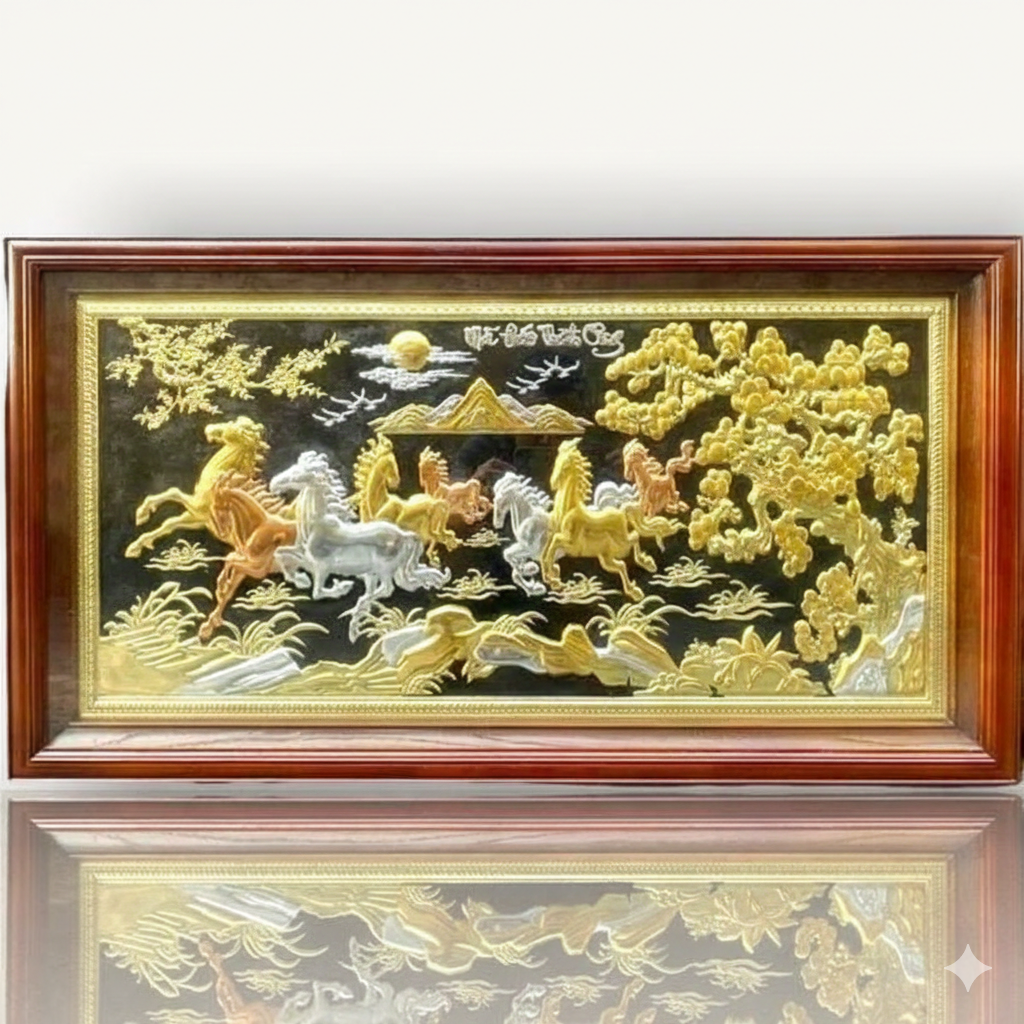 Tranh Mã Đáo Thành Công Bằng Đồng Dát Vàng, Bạc KT 50*90cm