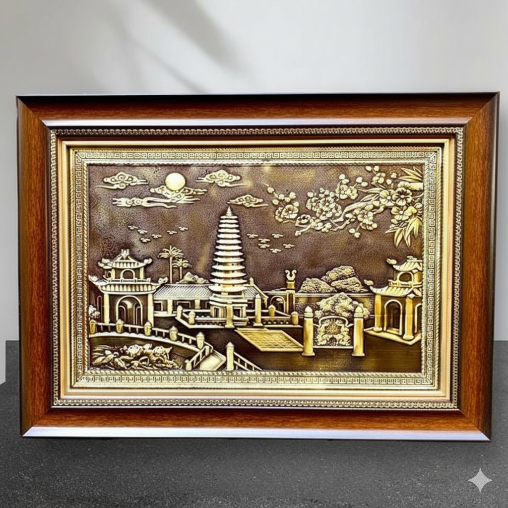 Tranh Tháp Phổ Minh bằng đồng Kt 40*55cm 