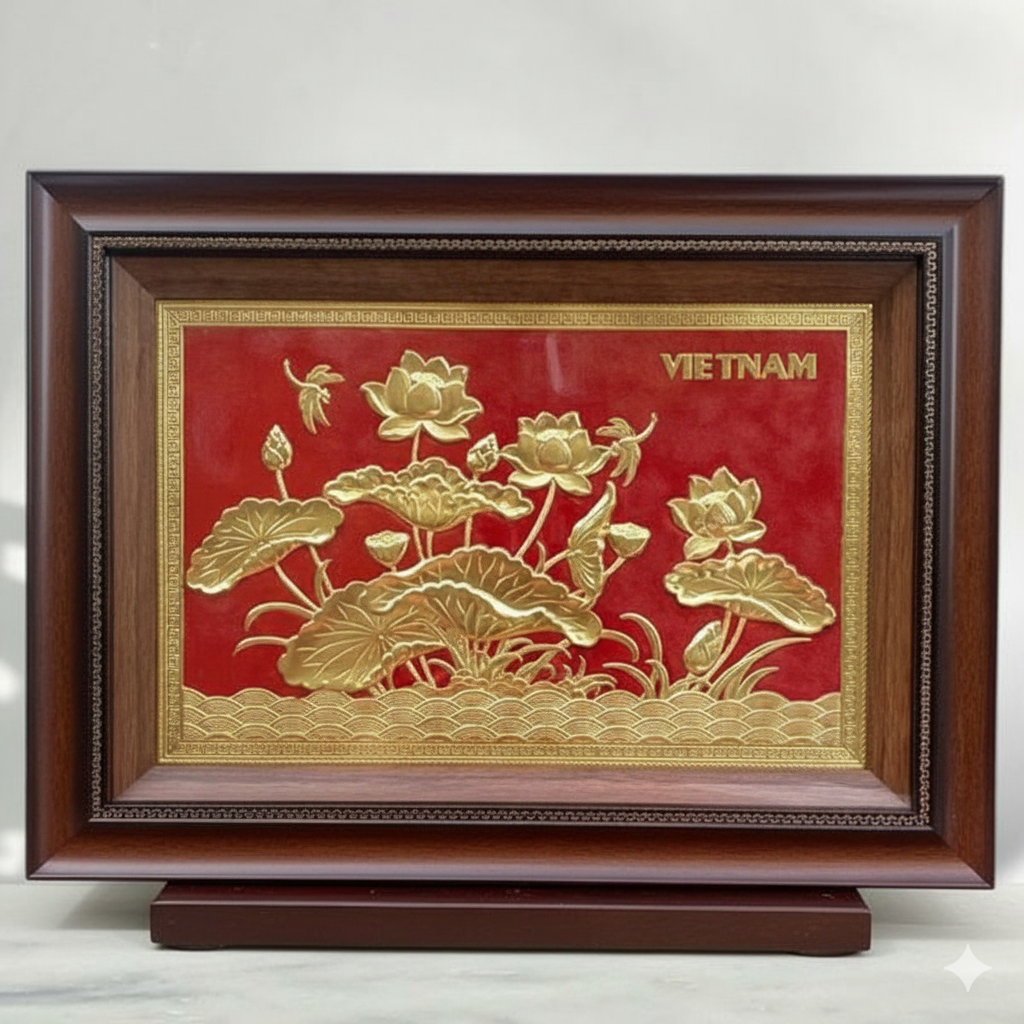 Tranh Hoa Sen Mạ Vàng Kt 40cm x 55cm