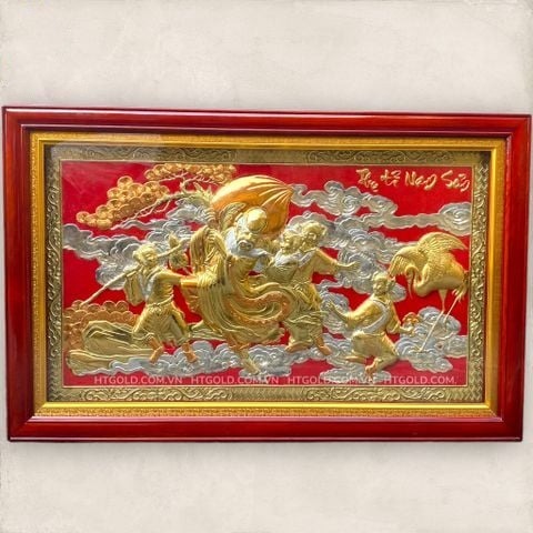 QUÀ TẶNG TRANH ĐỒNG MỪNG THỌ (PHÚC - LỘC - THỌ), DÁT VÀNG BẠC Khổ 68cm x 107cm
