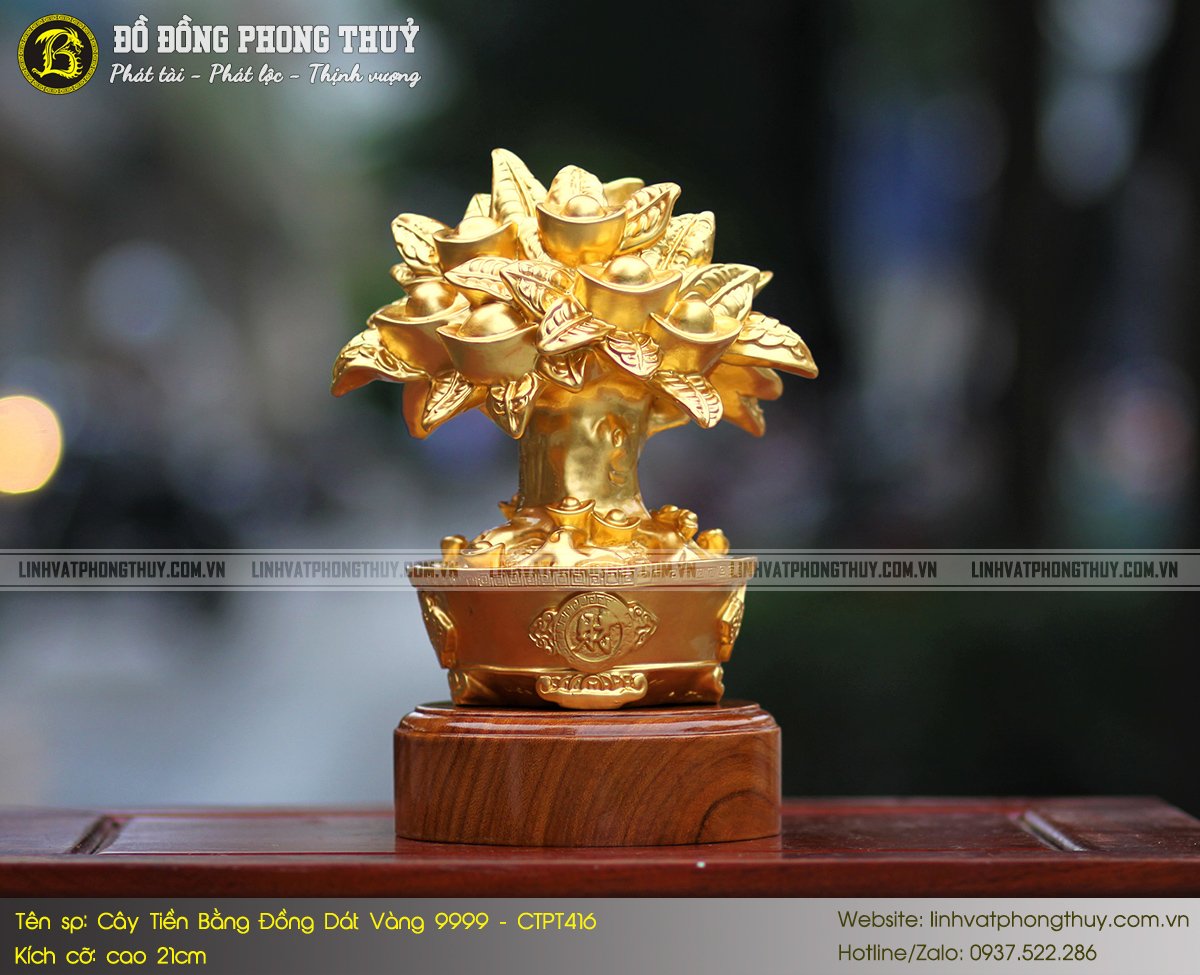 Cây Tiền Bằng Đồng Cao 21cm Dát Vàng 9999 - CTPT416 2