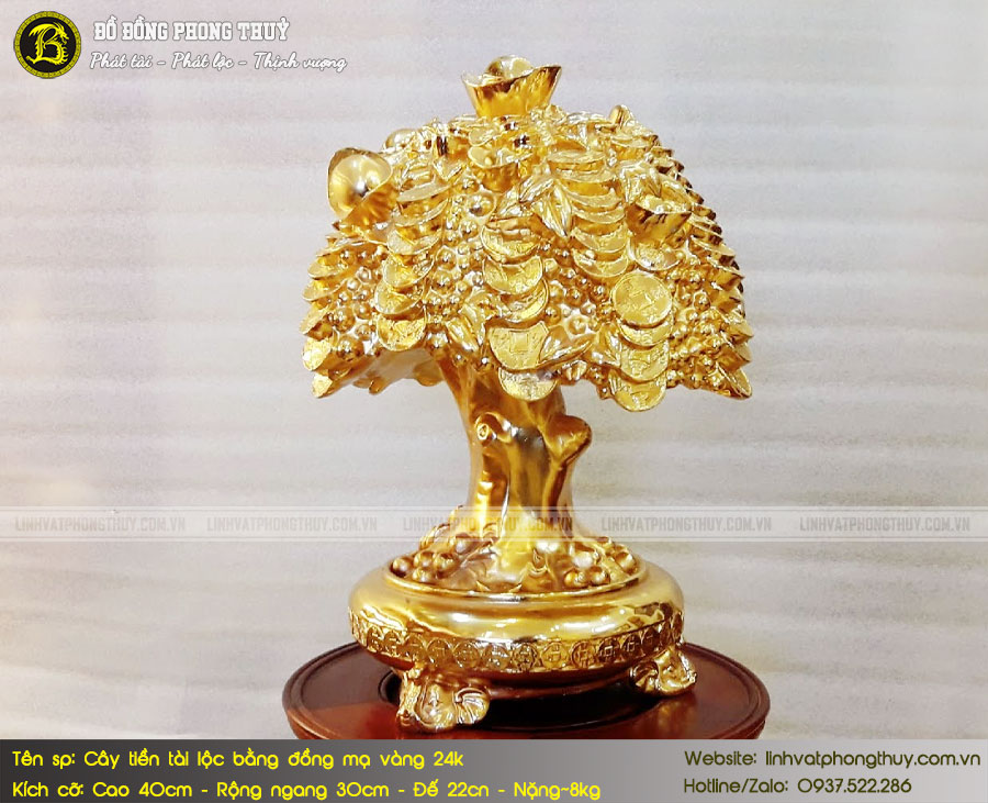 cây tiền tài lộc bằng đồng mạ vàng 24k cao 40cm