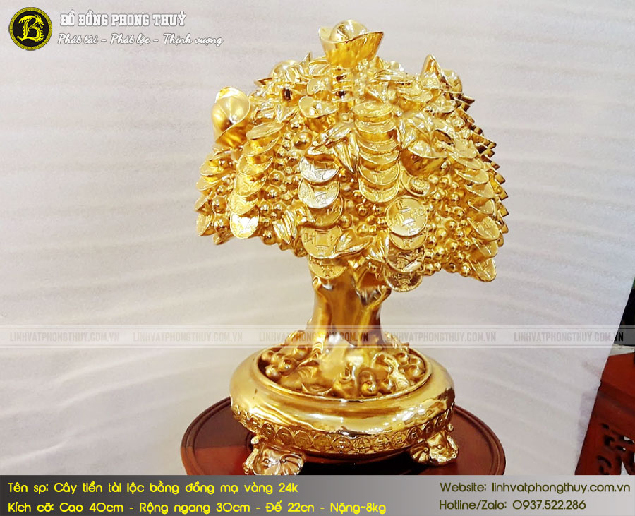 cây tiền tài lộc bằng đồng mạ vàng 24k cao 40cm