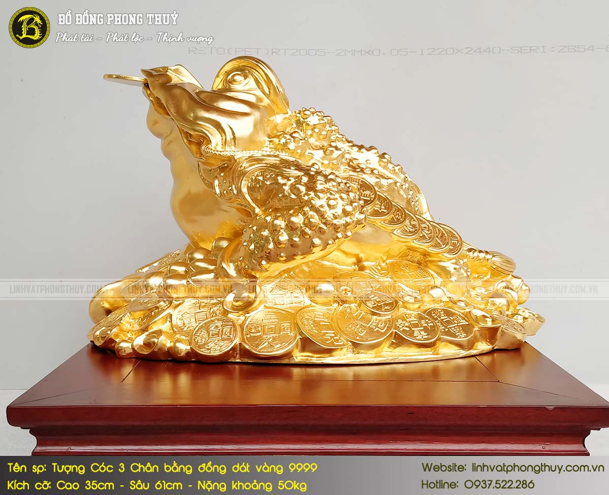 tượng cóc 3 chân bằng đồng cao 35cm dát vàng 9999