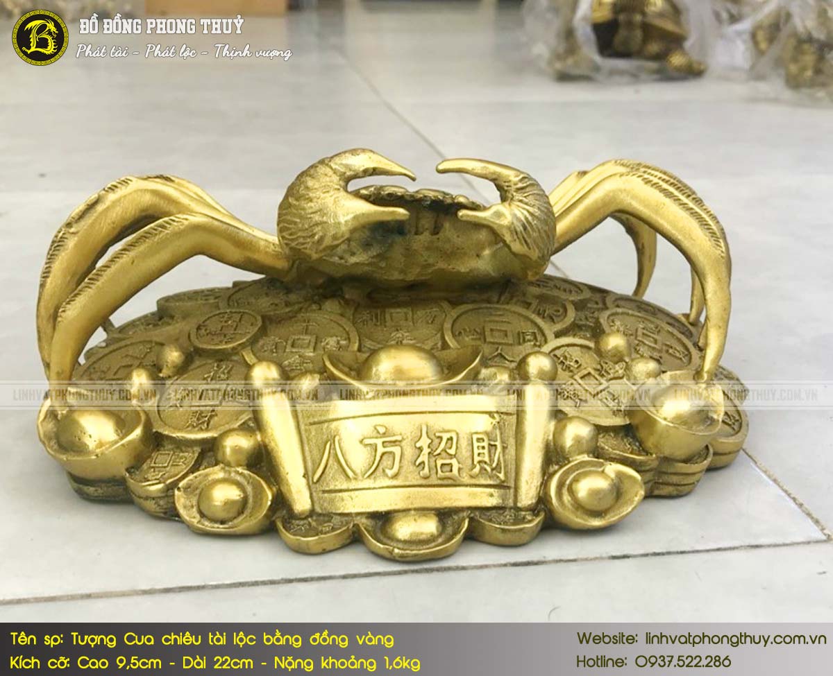 Tượng Cua Chiêu Tài Lộc Bằng Đồng Vàng Dài 22cm - CCT001 2