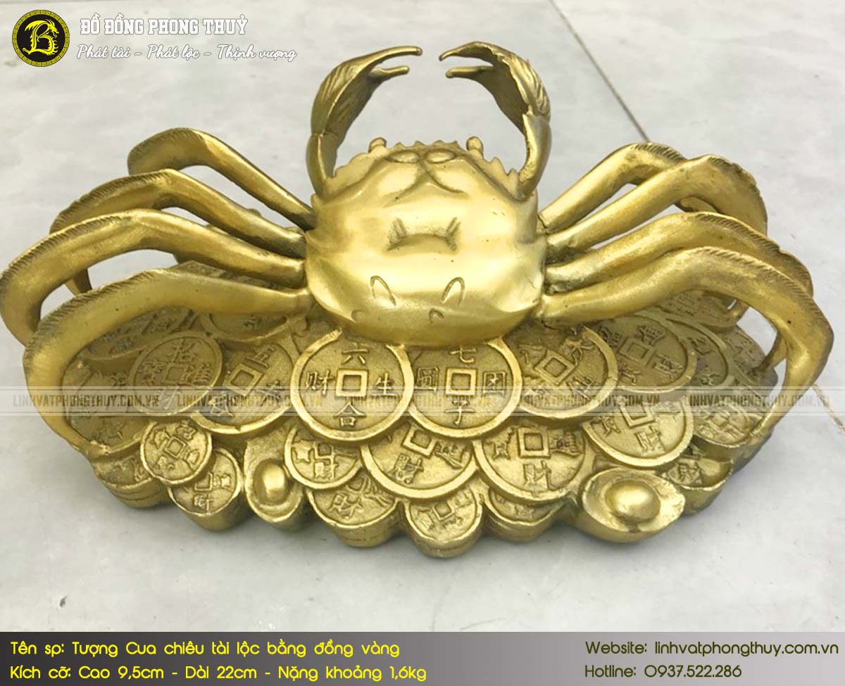 tượng cua chiêu tài lộc bằng đồng vàng dài 22cm