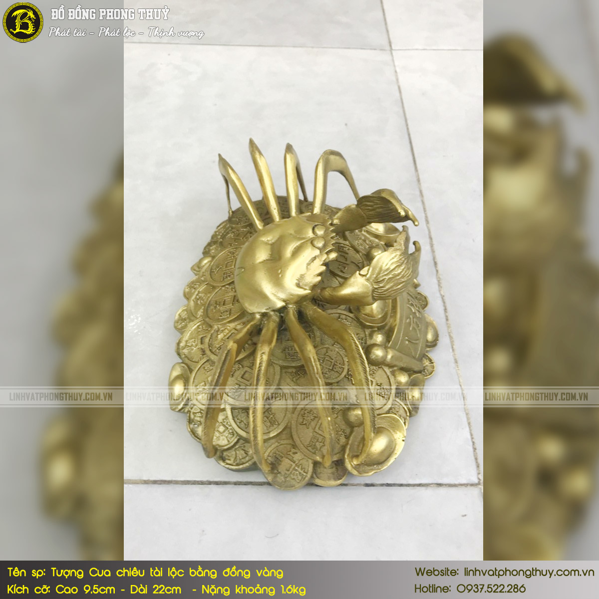 Tượng Cua Chiêu Tài Lộc Bằng Đồng Vàng Dài 22cm - CCT001 5