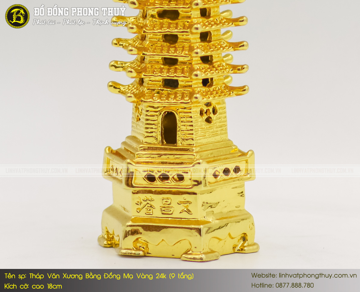 tháp văn xương 9 tầng bằng đồng cao 18cm mạ vàng 24k