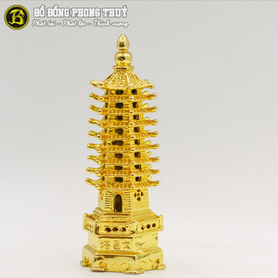 Tháp Văn Xương Bằng Đồng Cao 18cm Mạ Vàng - Loại 9 Tầng