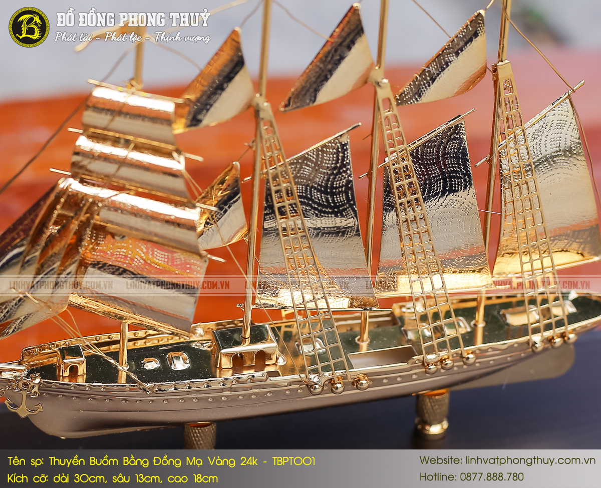 Thuyền Buồm Bằng Đồng Mạ Vàng 24k Dài 30cm - TBPT001 6