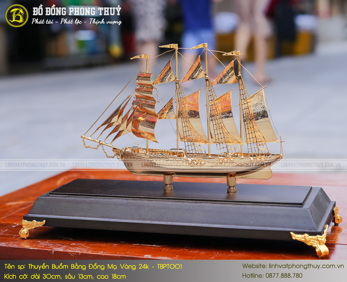 Thuyền Buồm Bằng Đồng Mạ Vàng 24k Dài 30cm - TBPT001 7