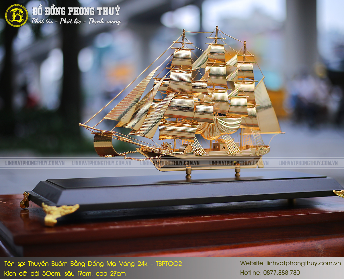 Thuyền Buồm Bằng Đồng Mạ Vàng 24k Dài 50cm - TBPT002 4