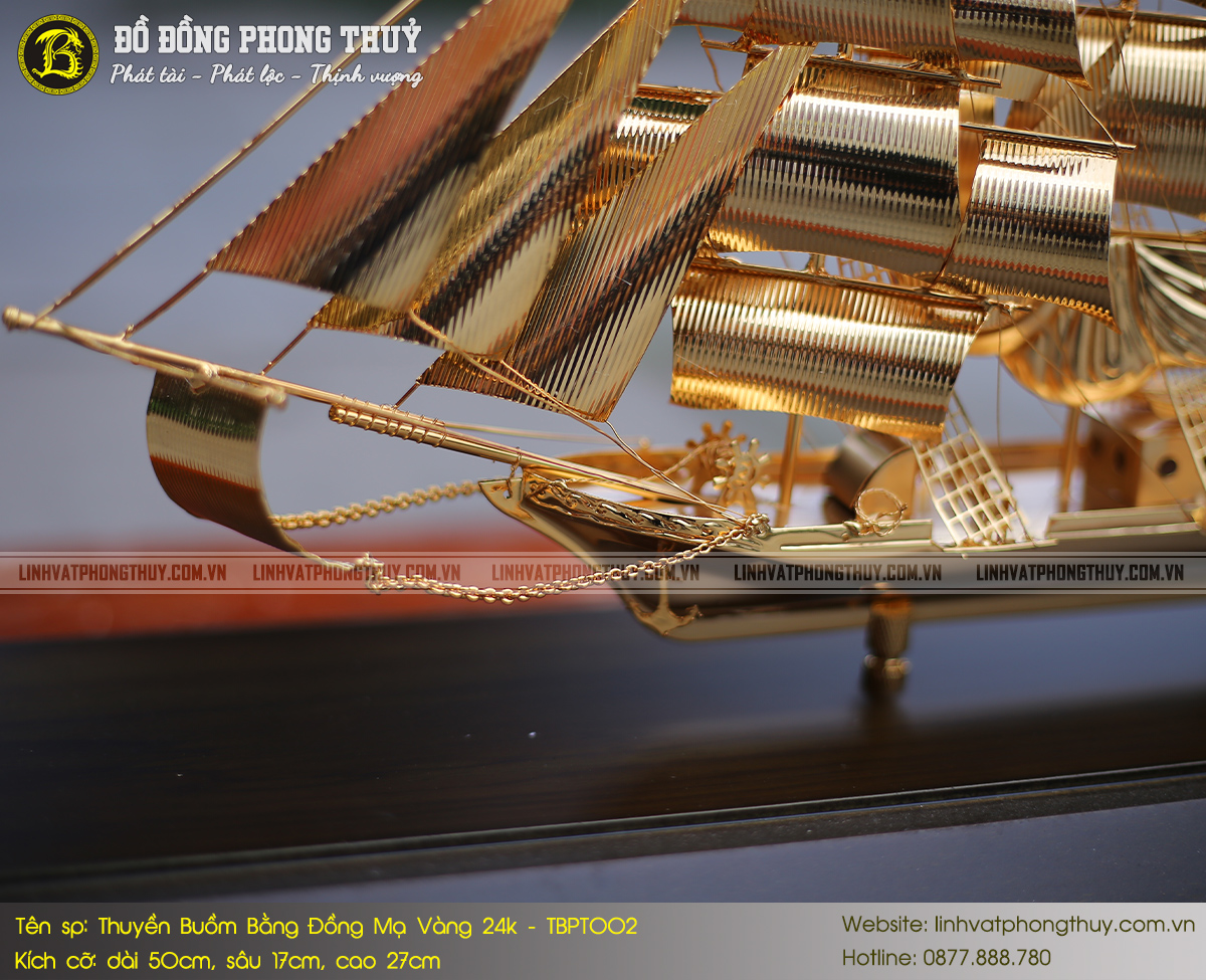 Thuyền Buồm Bằng Đồng Mạ Vàng 24k Dài 50cm - TBPT002 6