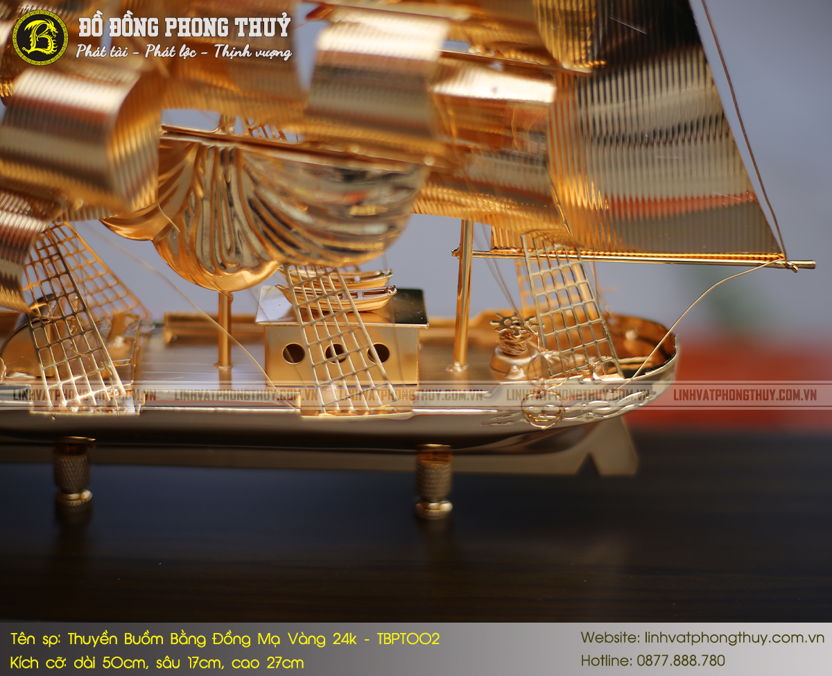 Thuyền Buồm Bằng Đồng Mạ Vàng 24k Dài 50cm - TBPT002 7