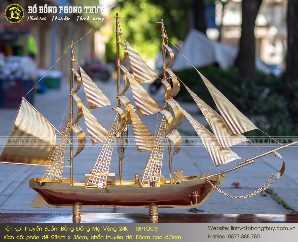 thuyền buồm bằng đồng mạ vàng 24k dài 86cm