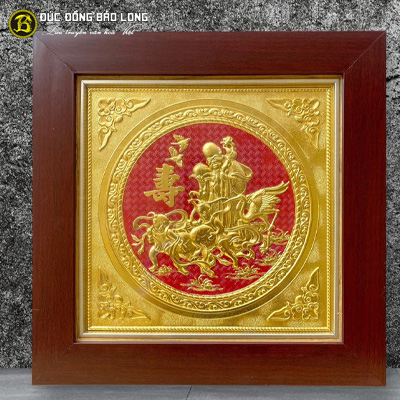 Tranh Mừng Thọ Cụ Ông Bằng Đồng Vàng Khổ 42cm Dát Vàng