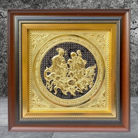 Tranh Mừng Thọ Cụ Ông, Cụ Bà Bằng Đồng Vàng Khổ Vuông 42cm