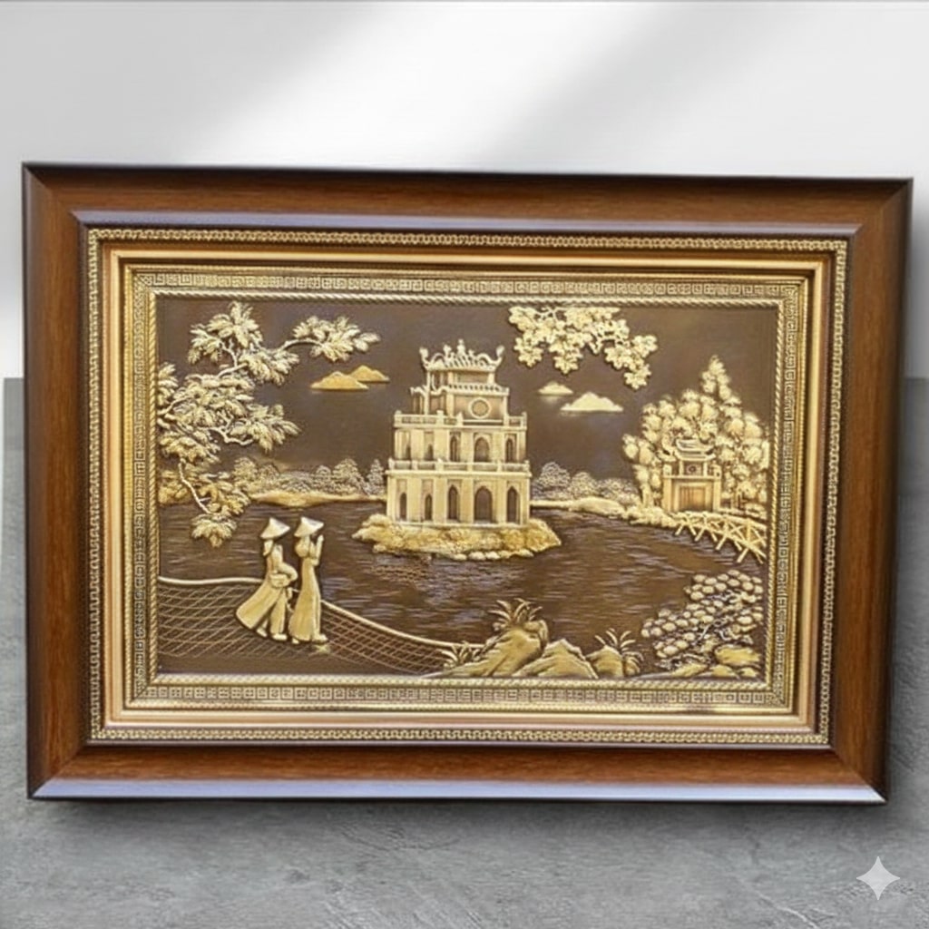 Tranh Tháp Rùa Bằng Đồng Giả Cổ KT 40×55cm – Món Quà Lưu Niệm Mang Giá Trị Văn Hóa Hà Nội