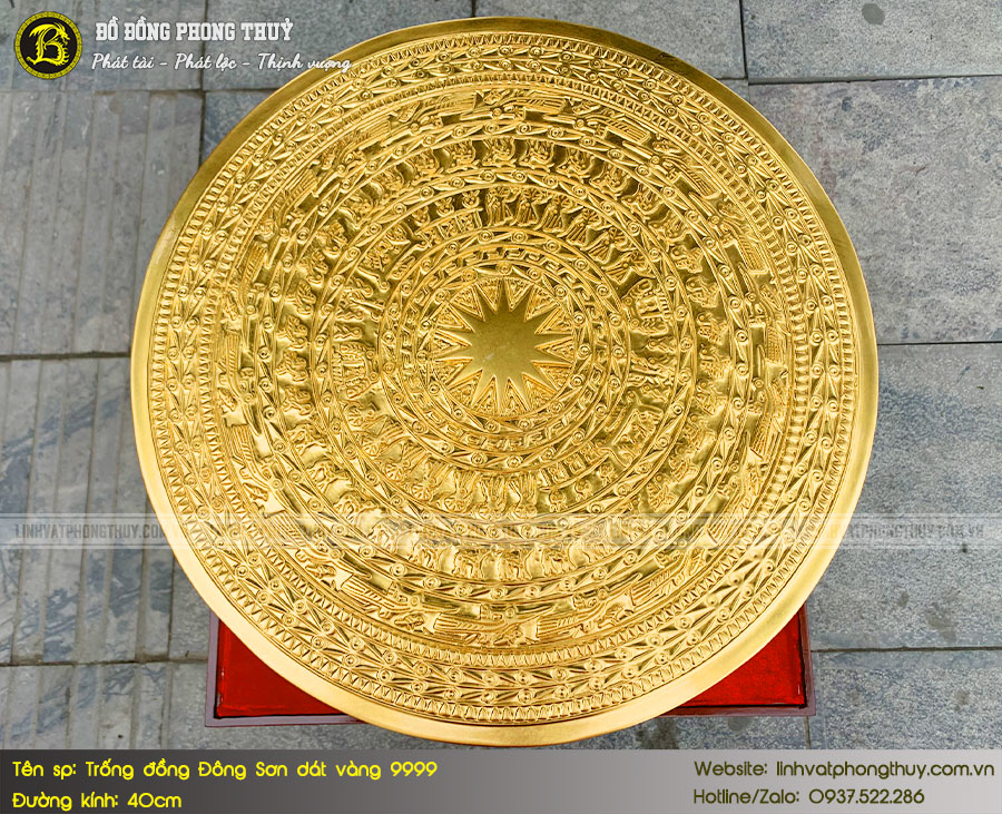 Trống Đồng Đông Sơn Dát Vàng 9999 - Đường Kính 40cm - TD0001 7