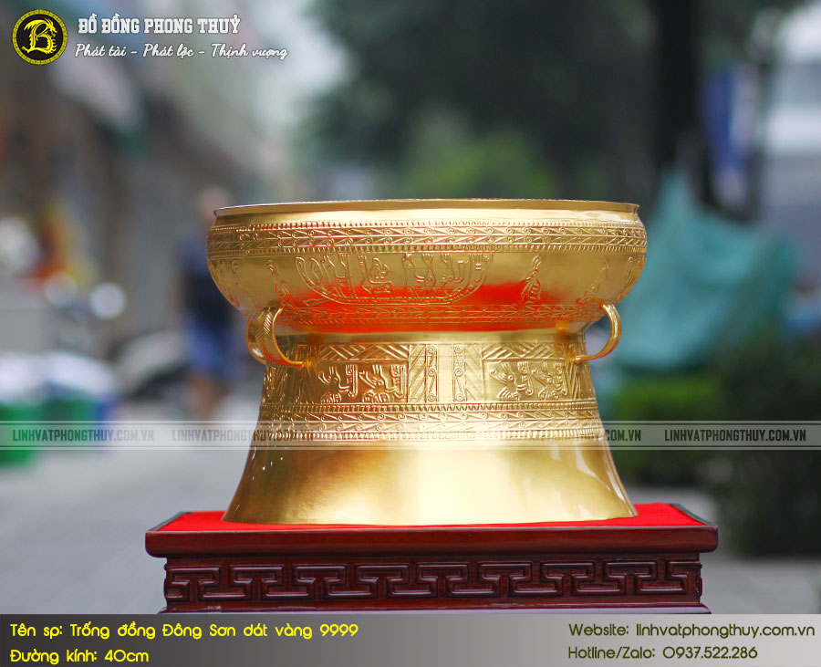 Trống Đồng Đông Sơn Dát Vàng 9999 - Đường Kính 40cm - TD0001 2