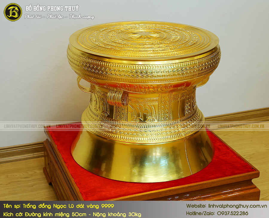 Trống Đồng Ngọc Lũ Dát Vàng 9999 - Đường Kính 50cm - TD0005 2
