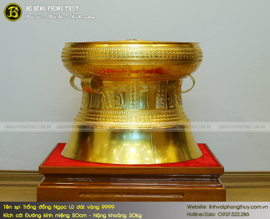 Trống Đồng Ngọc Lũ Dát Vàng 9999 - Đường Kính 50cm - TD0005 3