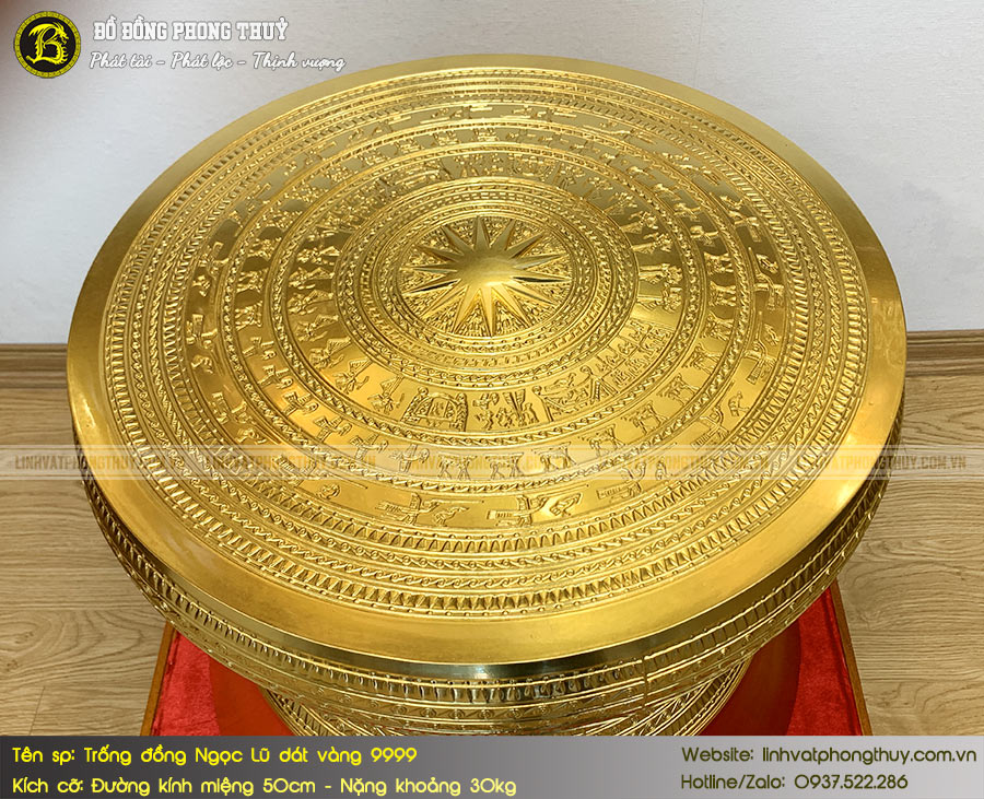 Trống Đồng Ngọc Lũ Dát Vàng 9999 - Đường Kính 50cm - TD0005 5