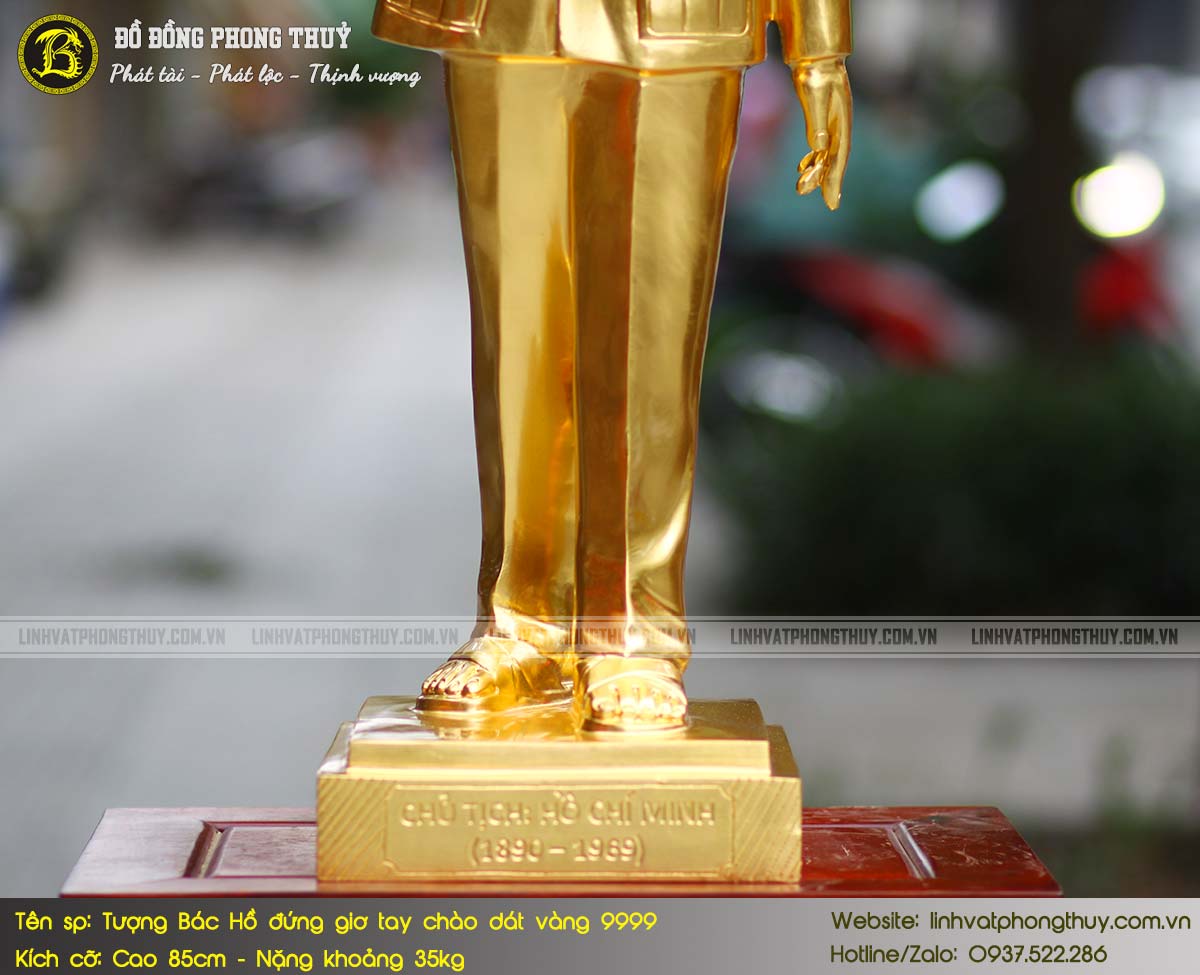 Tượng Bác Hồ Đứng Giơ Tay Chào Bằng Đồng Cao 85cm Dát Vàng 9999 - TBH013 5