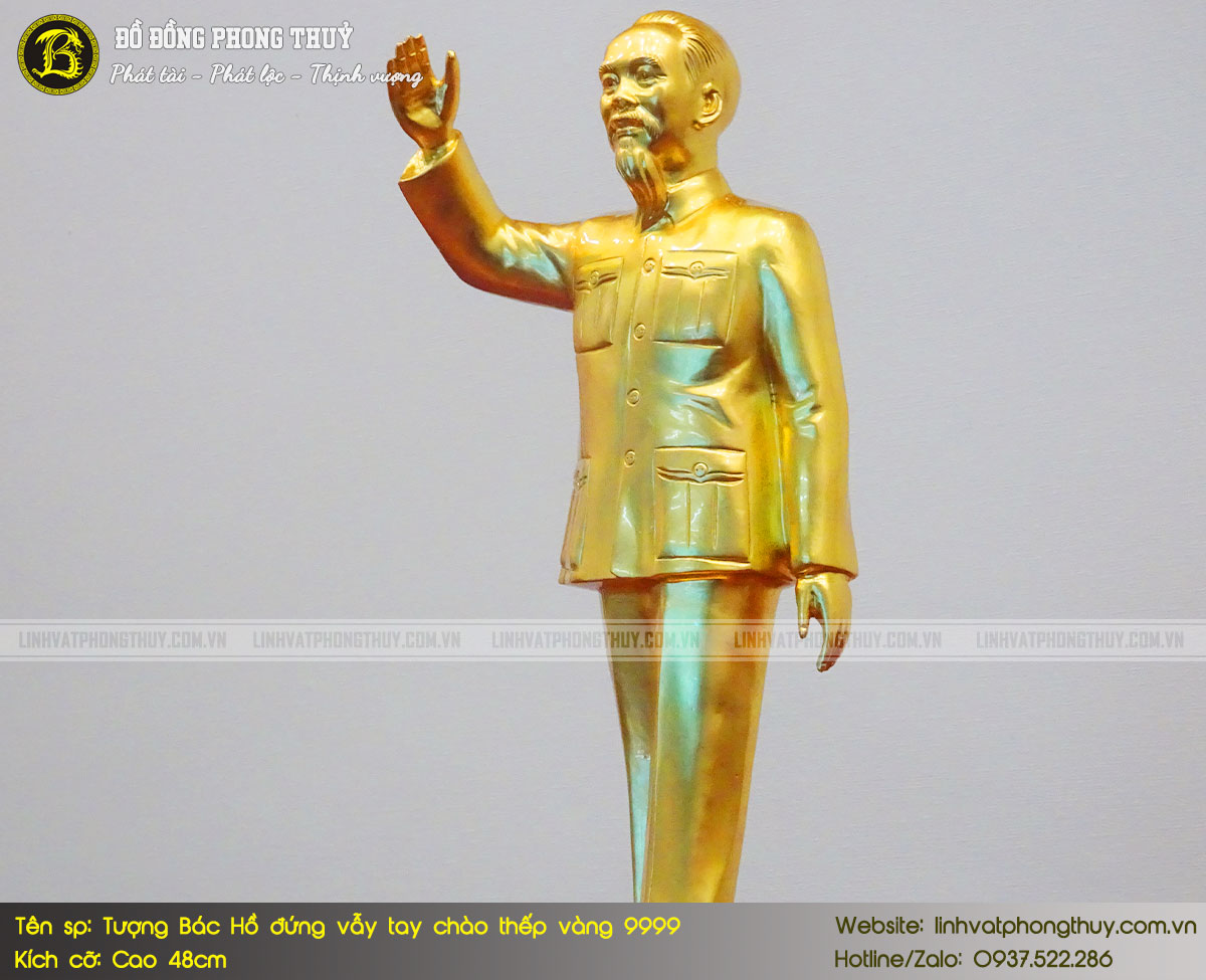 Tượng Bác Hồ Đứng Vẫy Tay Chào Bằng Đồng Cao 48cm Thếp Vàng 9999 - TBH001 3