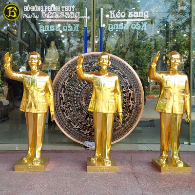 Tượng Bác Hồ Đứng Vẫy Tay Chào Bằng Đồng Cao 1m Dát Vàng 9999 - TBH017