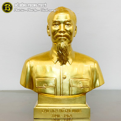 Tượng Bán Thân Bác Hồ Bằng Đồng Đỏ Dát Vàng 9999 Cao 30cm - TBH002
