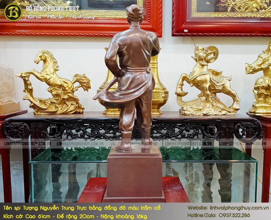 Tượng Nguyễn Trung Trực bằng đồng đỏ màu trầm cổ cao 61cm