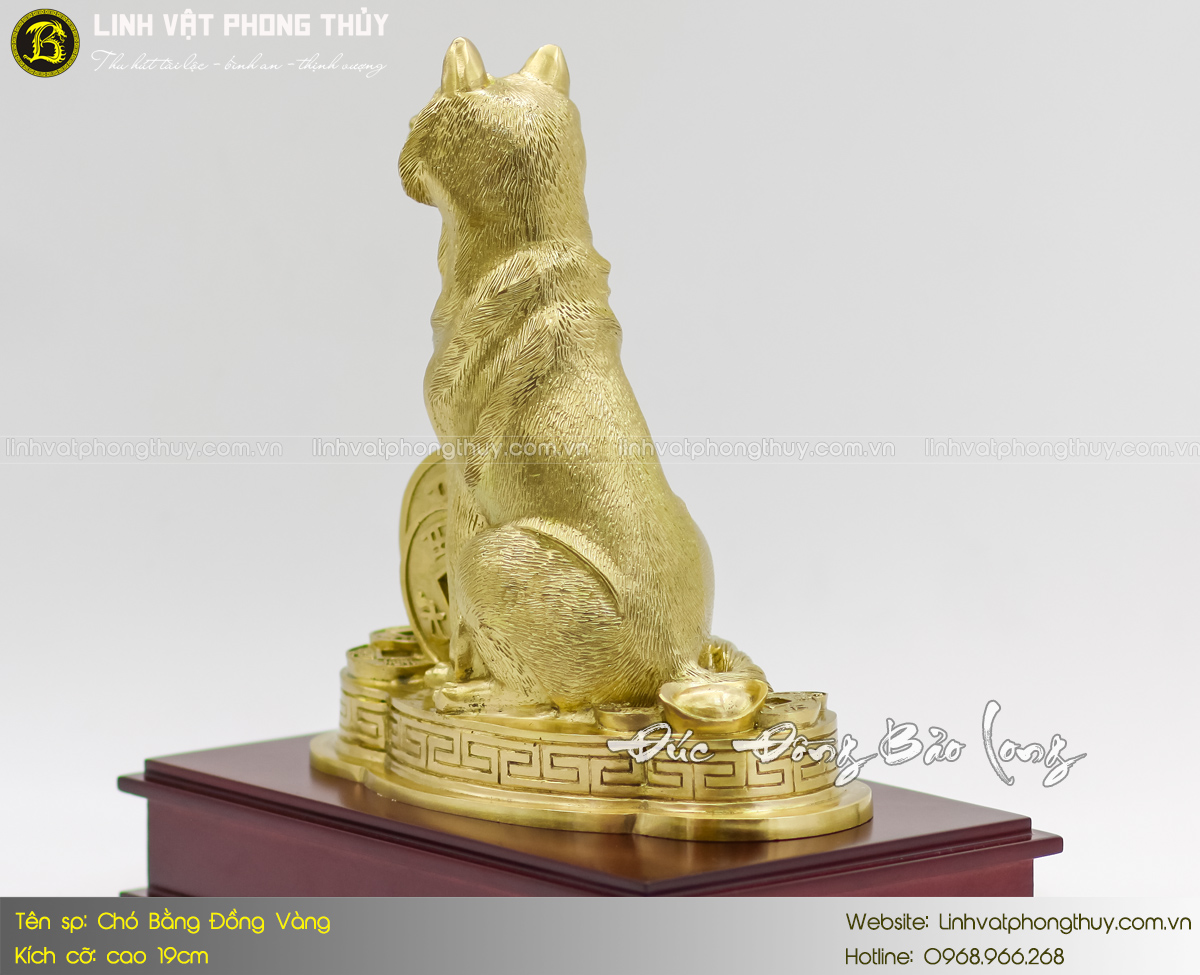 tượng chó bằng đồng vàng cao 19cm