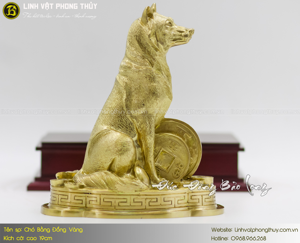 tượng chó bằng đồng vàng cao 19cm