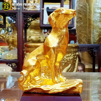 Tượng Chó Bằng Đồng Dát Vàng 9999 Cao 15cm - TCPT001