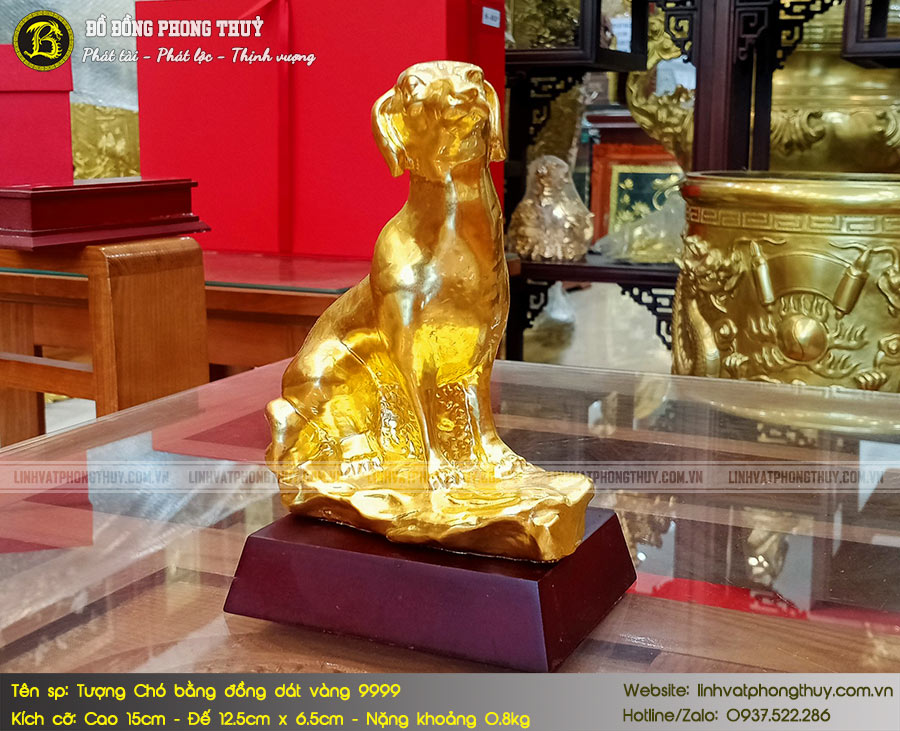 Tượng Chó Bằng Đồng Dát Vàng 9999 Cao 15cm - TCPT001 5