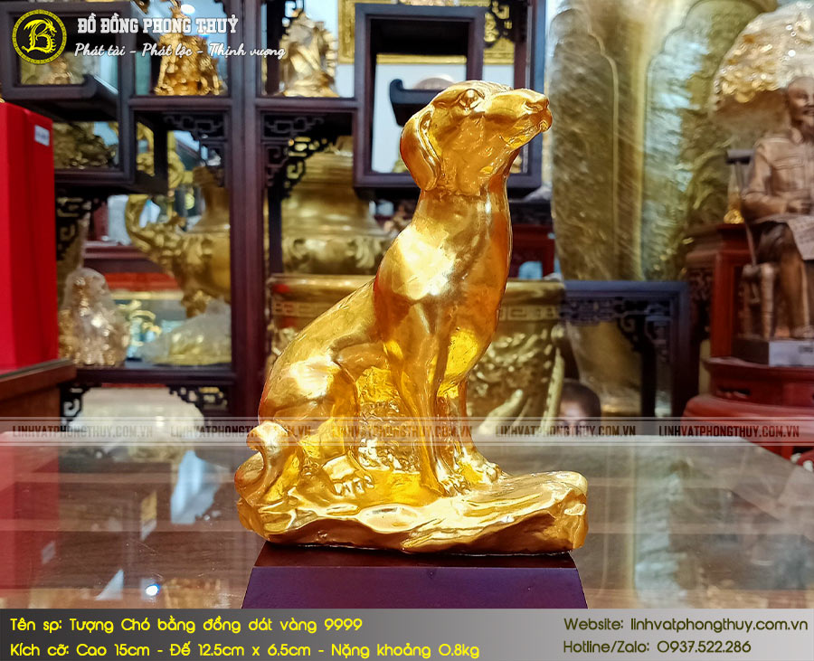 Tượng Chó Bằng Đồng Dát Vàng 9999 Cao 15cm - TCPT001 6