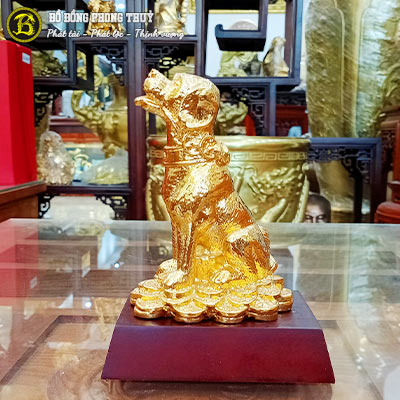 Tượng Chó Bằng Đồng Mạ Vàng 24k Cao 13cm - TCPT02
