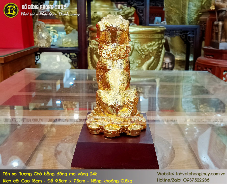 Tượng Chó Bằng Đồng Mạ Vàng 24k Cao 13cm - TCPT02 3