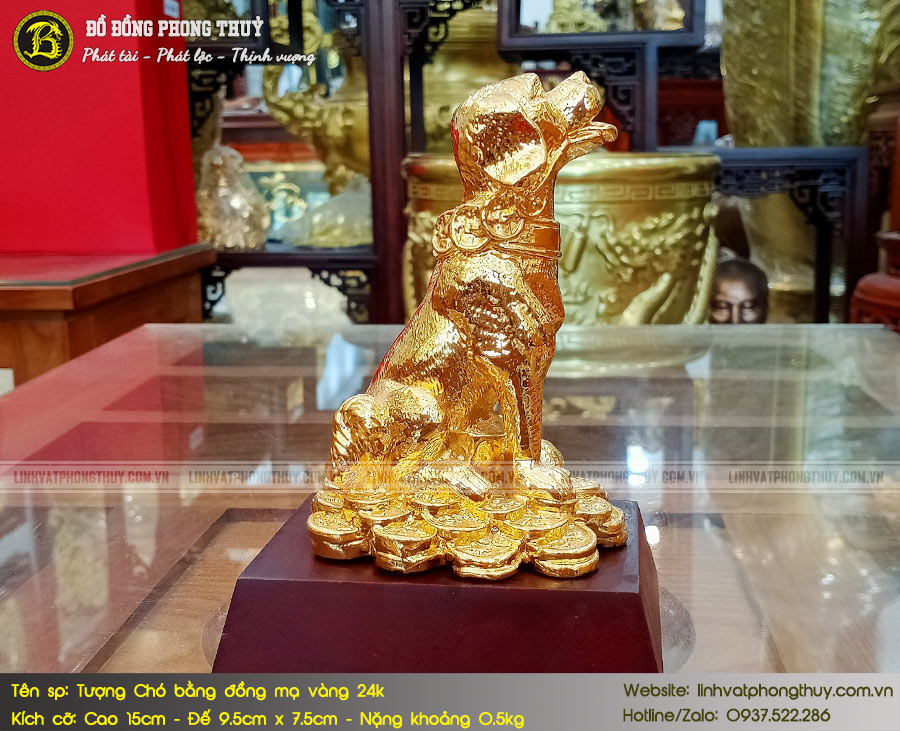 Tượng Chó Bằng Đồng Mạ Vàng 24k Cao 13cm - TCPT02 4