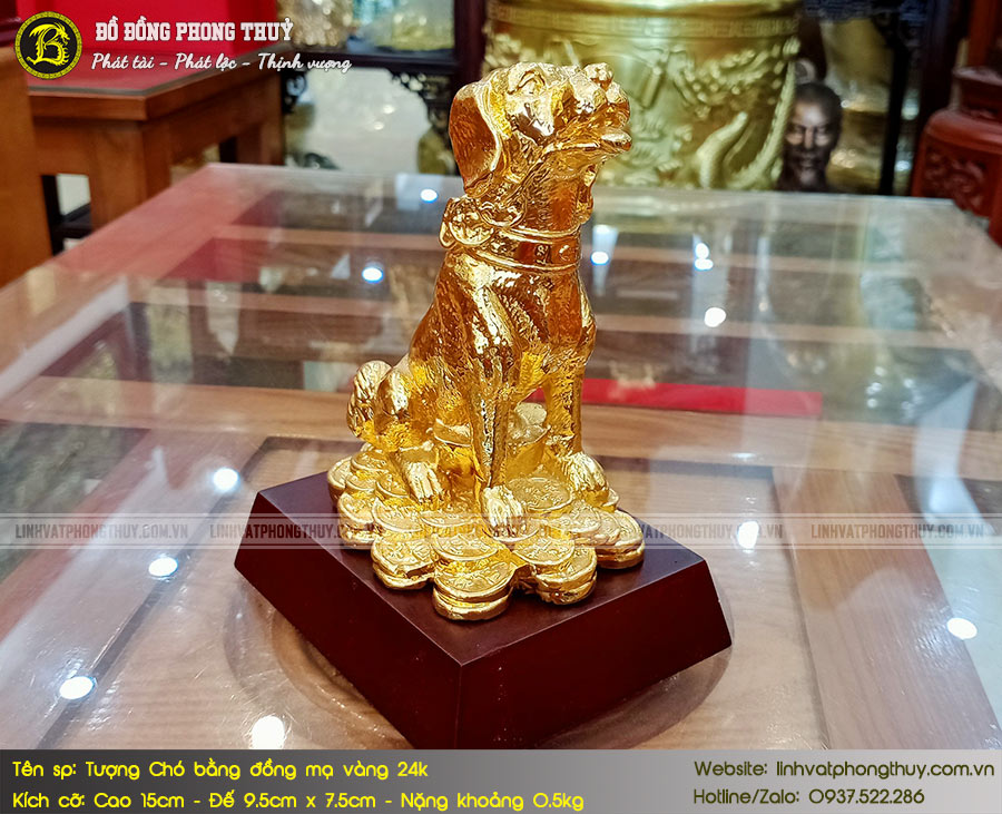 Tượng Chó Bằng Đồng Mạ Vàng 24k Cao 13cm - TCPT02 5