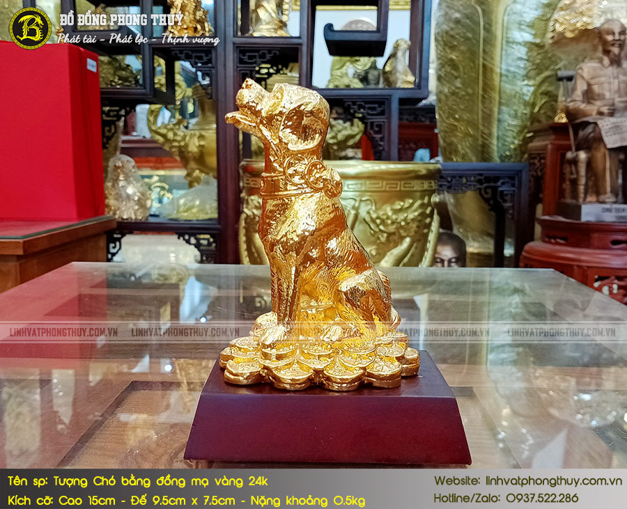 Tượng Chó Bằng Đồng Mạ Vàng 24k Cao 13cm - TCPT02 6