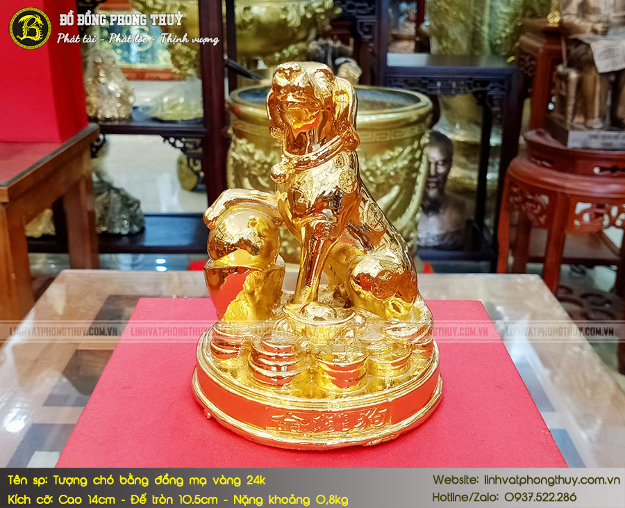tượng chó bằng đồng mạ vàng 24k cao 14cm